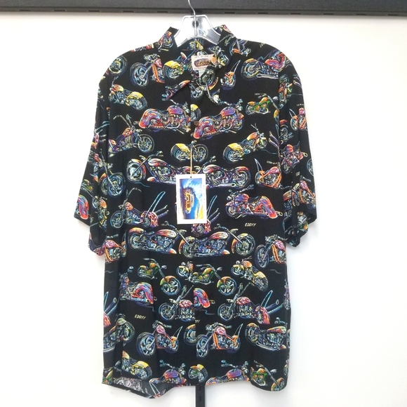 NEW Art Of Eddy Y by Reyn Spooner. Hawaiian Shirt M Motorcycle Chopper Rayon - Picture 2 of 6